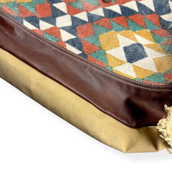 Myra Bag Aztec Duffel Tote Canvas Weekender Western Travel Bag Leather Southwest - Picture 6 of 16
